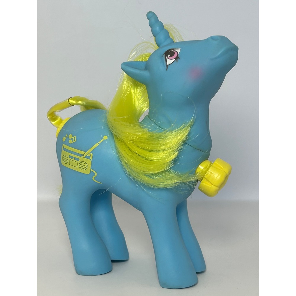 Vintage MLP G1 DJ Unicorn Blue Yellow Boombox Hasbro 1984 Dance N' Prance